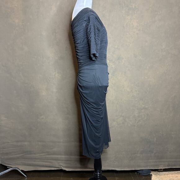 Tadashi Shoji Black Dorsey Draped Cocktail Dress Size S Elegant Evening - Picture 3 of 8